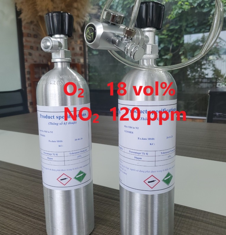 Chai khí O2 18 vol% NO2 120 ppm Chai khí O2 18 vol% NO2 120 ppm