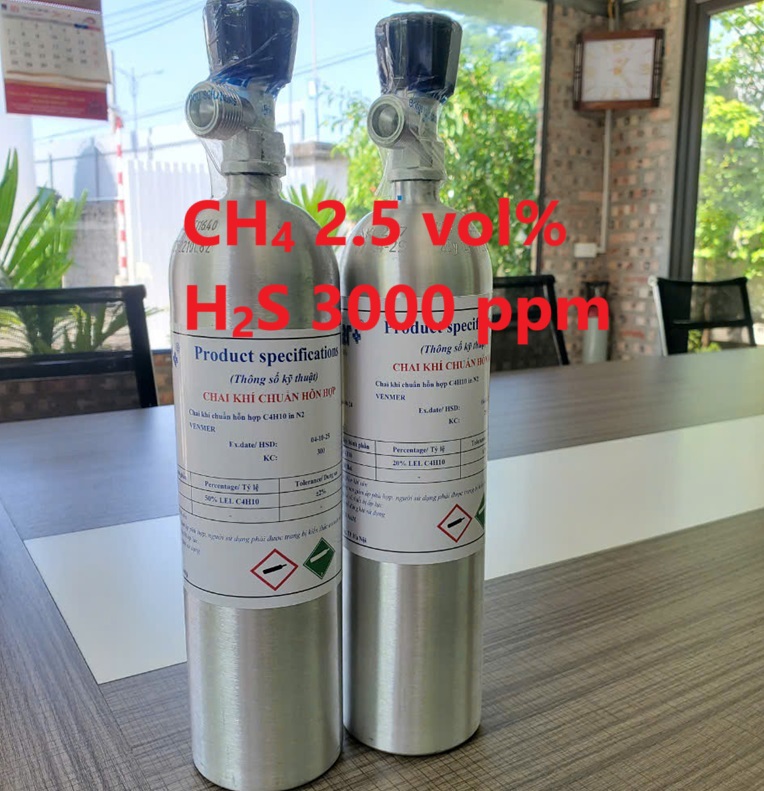 Chai khí CH4 2.5 vol % H2S 3000 ppm Chai khí CH4 2.5 vol % H2S 3000 ppm