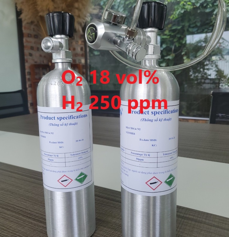 Chai khí O2 18 vol% H2 250 ppm Chai khí O2 18 vol% H2 250 ppm