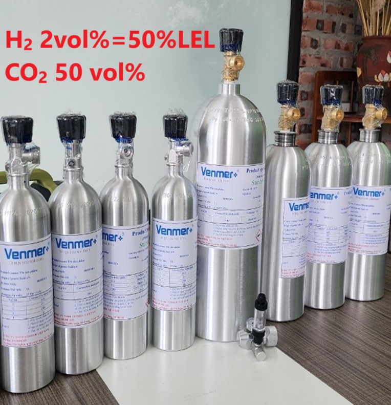 Chai khí trộn hiệu chuẩn CO 100 ppm CH4 1000 ppm Chai khí H2 Hydro 2 vol % CO2 50 vol %